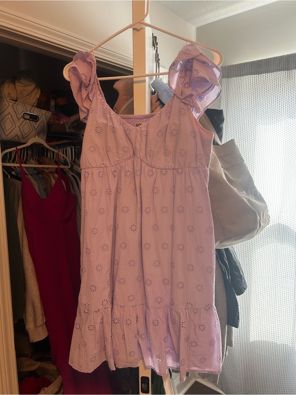 SO Lilac Eyelet Ruffle-Strap Girls Dress